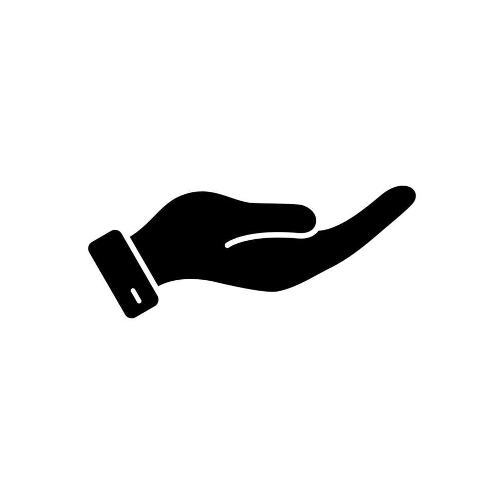 Poverty People Hold Palm Ask Help Silhouette Black Icon. Homeless Human Arm Beg Money Give Helpful Charity Glyph Pictogram. Poor Person Hand People Support Sign. Isolated Vector Illustration.