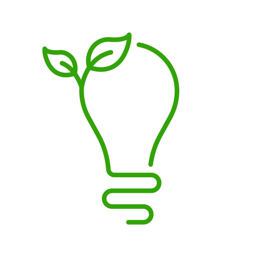 Ecological Low-Energy Lightbulb Line Icon. Ecology Lamp with Leaf Environment Conservation Linear Pictogram. Light Bulb Eco Electricity Outline Icon. Editable Stroke. Isolated Vector Illustration.