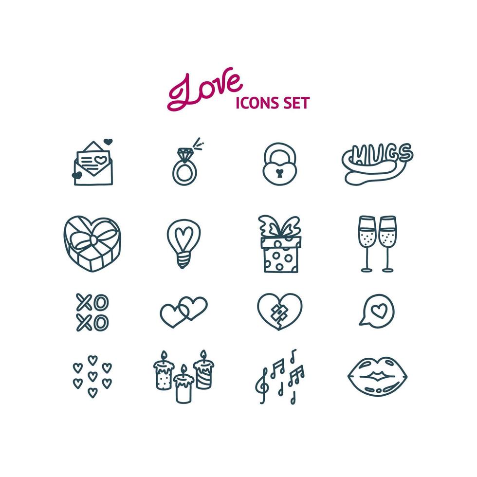Set of icons with hearts and other symbols of love. Vector illustration ...