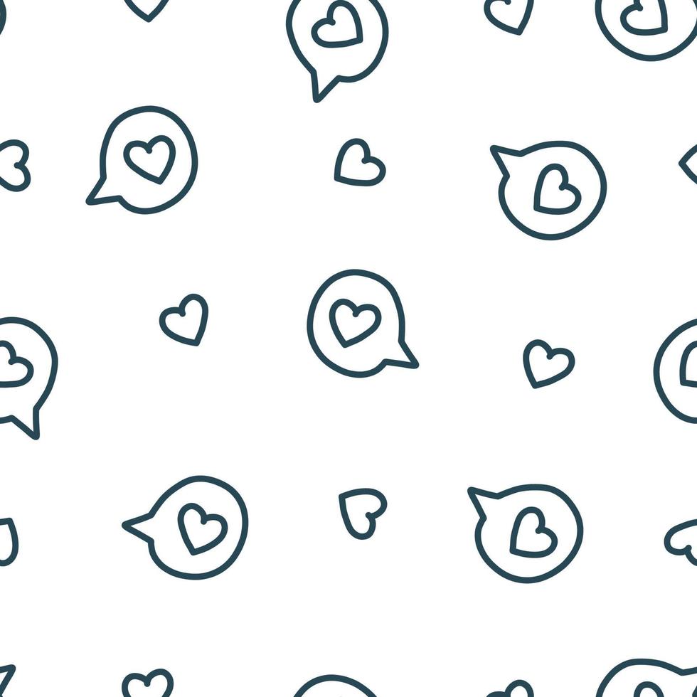 Seamless pattern with hearts and speaking bubbles. Doodle vector illustration