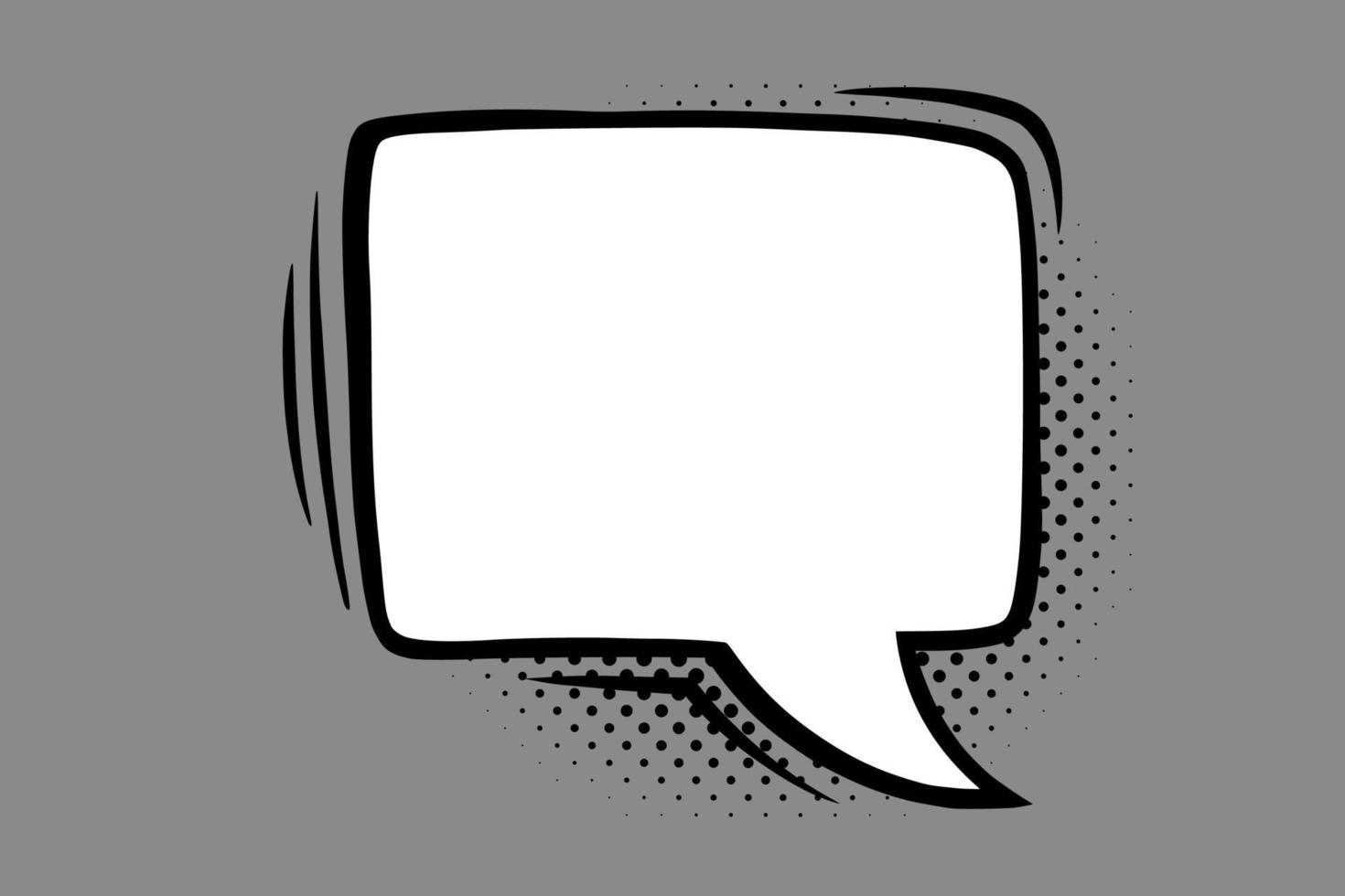 Speech bubble with halftone shadow in comic style. Square speech bubble isolated in grey background. Vector illustration