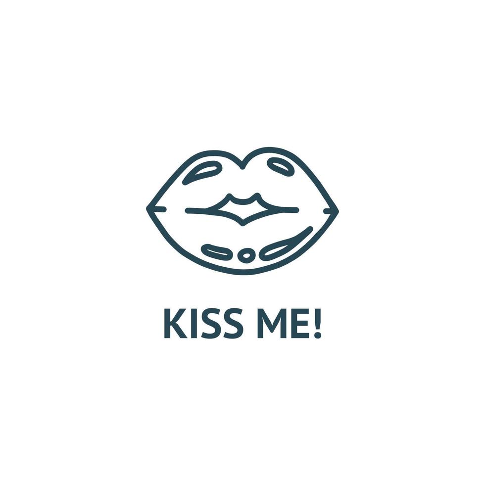 Lips ready for a kiss. Outline vector illustration of kissing in white background