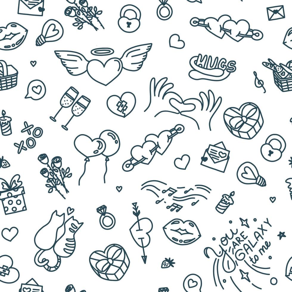 Seamless pattern with symbols of love and affection. Vector illustration