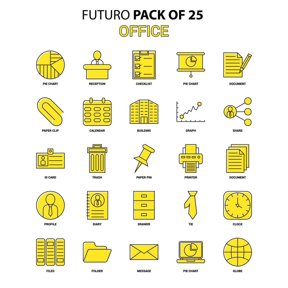 conjunto de iconos de oficina amarillo futuro paquete de iconos de último diseño vector