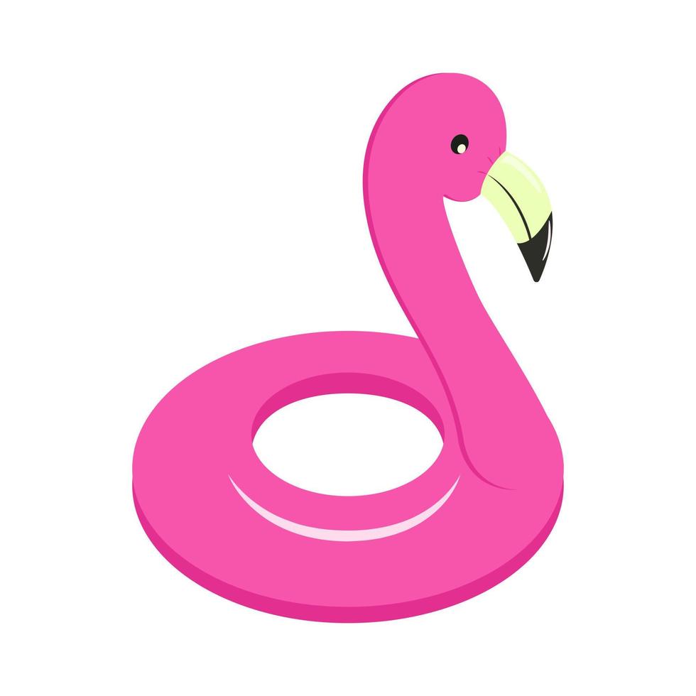 Inflatable pink flamingo. Vector illustration of an insulated rubber circle for the pool.