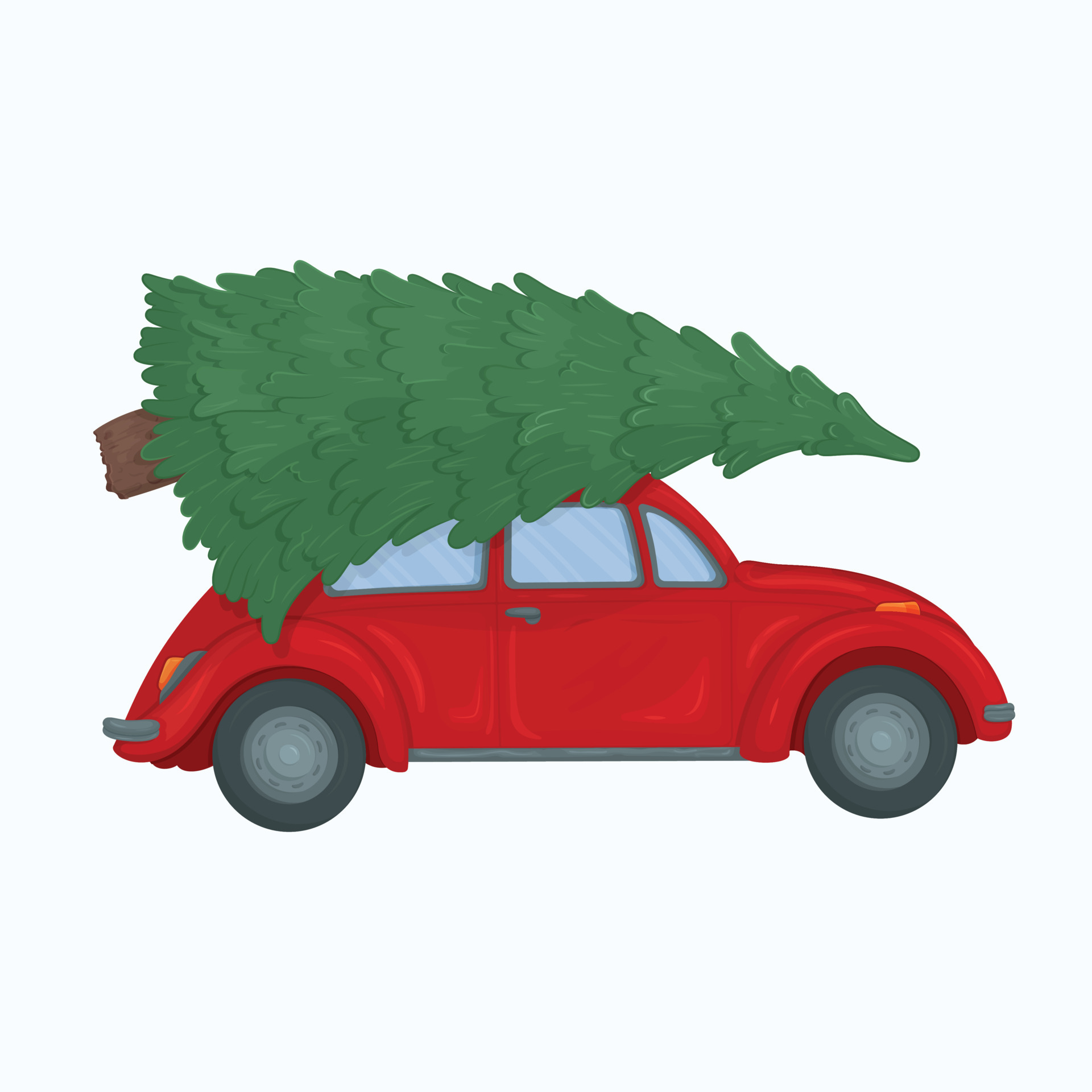 Vector illustration of Christmas tree delivery. Preparation for the new