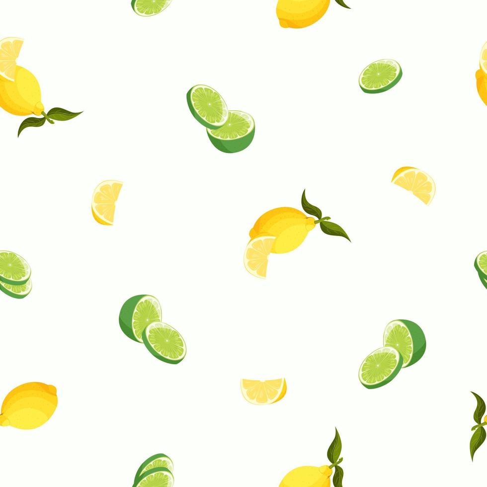 patrón transparente de vector con limones y limas. hermoso diseño de verano con frutas tropicales. varios cítricos.