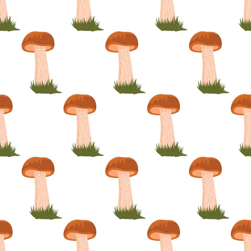 Seamless patterns with repetition of mushrooms, a pattern of aspen. Vector illustration of the insulated fungi. Drawing of the infinite fungus.