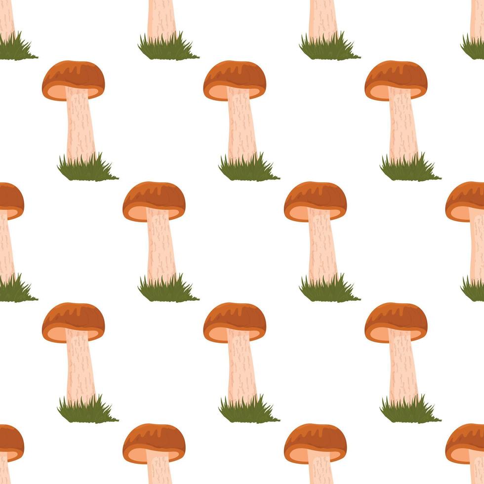 Seamless patterns with repetition of mushrooms, a pattern of aspen. Vector illustration of the insulated fungi. Drawing of the infinite fungus.