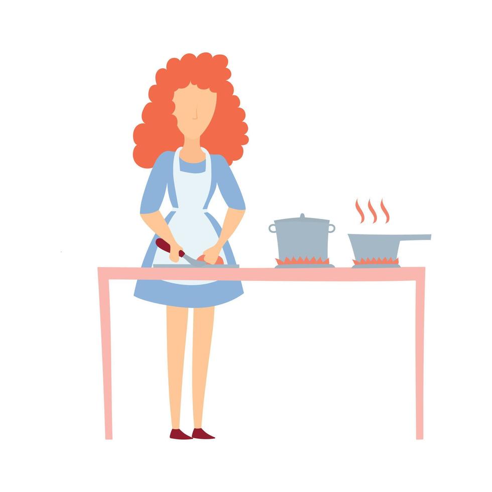 ilustración vectorial de un ama de casa aislada en el trabajo. el personaje es plano, la mujer cocina. vector