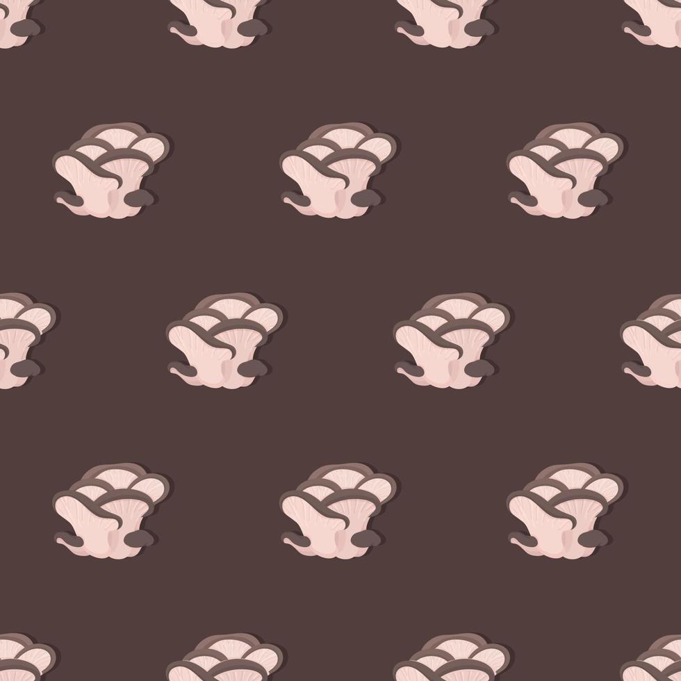 Vector illustration of mushrooms. Pleurotus on a brown background. Endless pattern drawing.