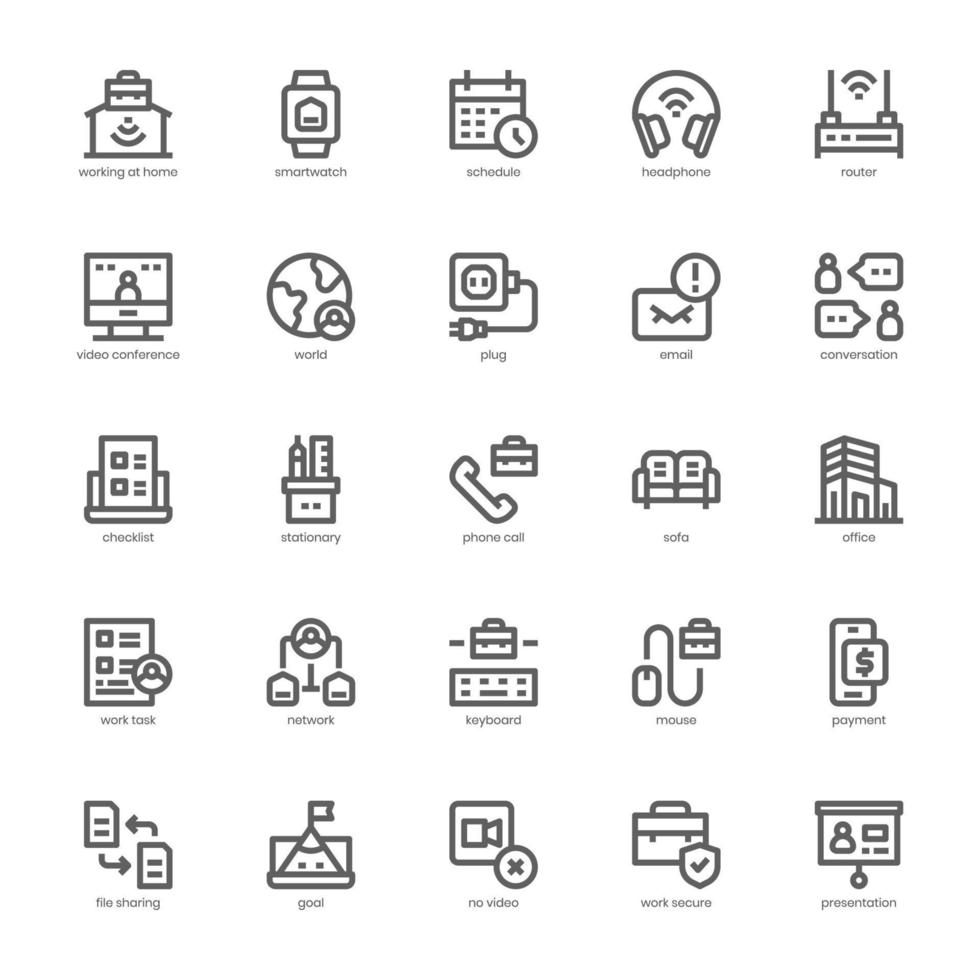 Remote Working icon pack for your website, mobile, presentation, and logo design. Remote Working icon outline design. Vector graphics illustration and editable stroke.