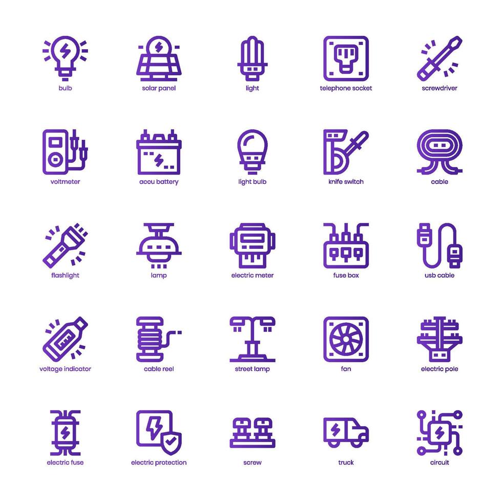 Electrician icon pack for your website, mobile, presentation, and logo design. Electrician icon basic line gradient design. Vector graphics illustration and editable stroke.