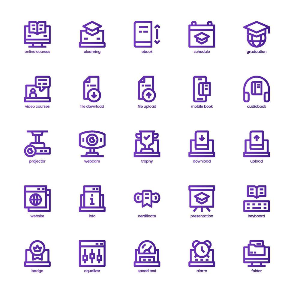 Online Courses icon pack for your website, mobile, presentation, and logo design. Online Courses icon basic line gradient design. Vector graphics illustration and editable stroke.