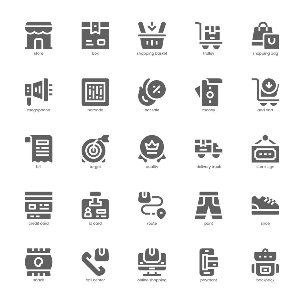 Retail Store icon pack for your website, mobile, presentation, and logo design. Retail Store icon glyph design. Vector graphics illustration and editable stroke.
