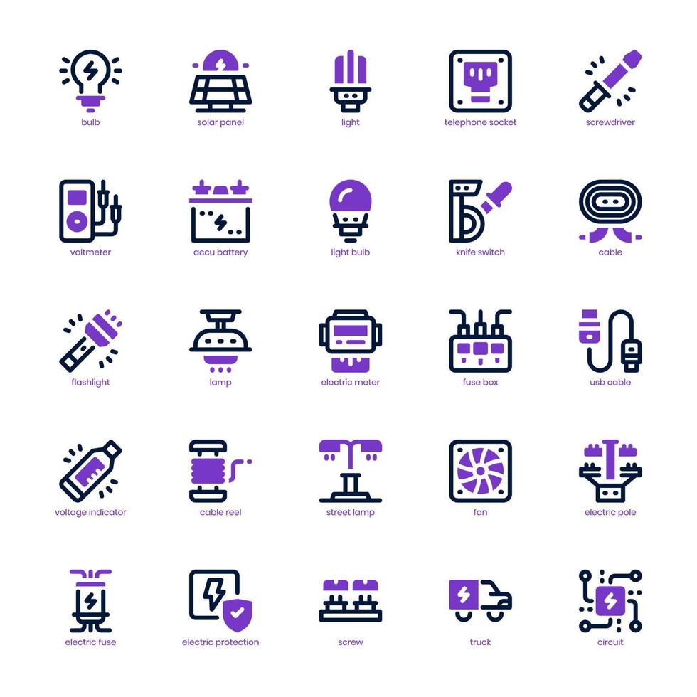 Electrician icon pack for your website, mobile, presentation, and logo design. Electrician icon mixed line and solid design. Vector graphics illustration and editable stroke.