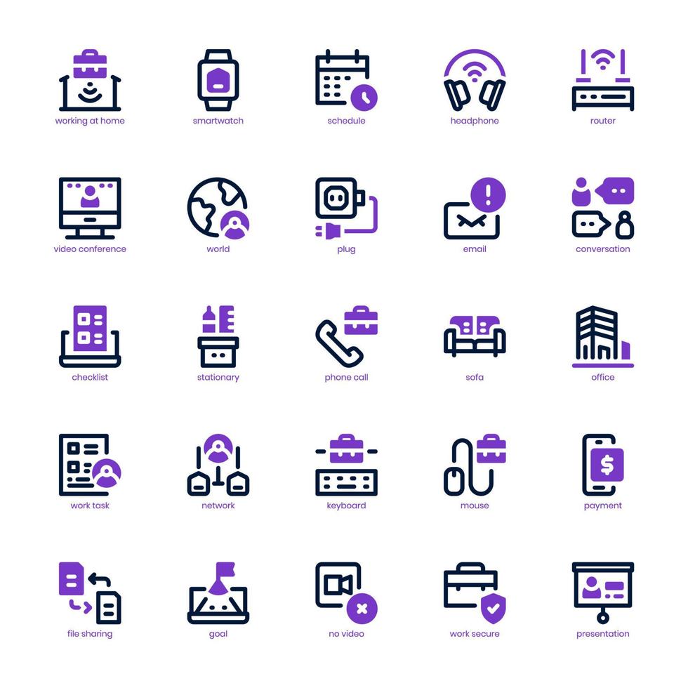 Remote Working icon pack for your website, mobile, presentation, and logo design. Remote Working icon mixed line and solid design. Vector graphics illustration and editable stroke.