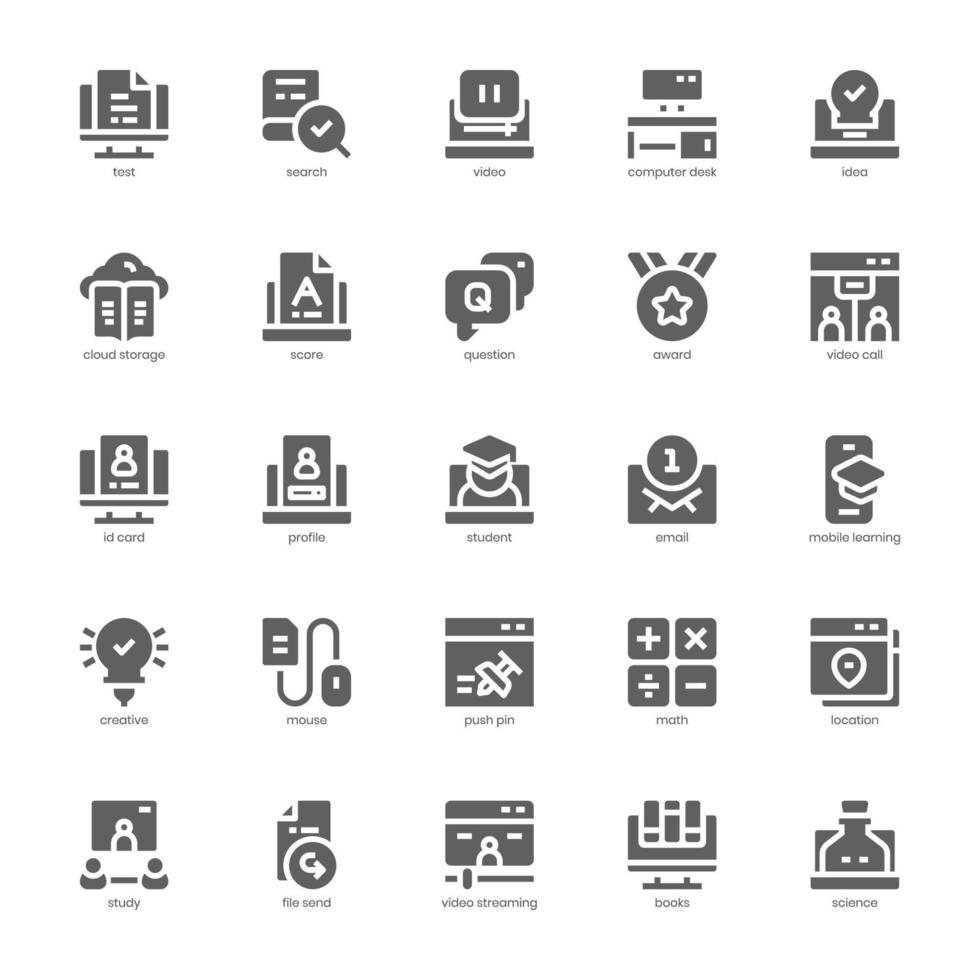 Online Courses icon pack for your website, mobile, presentation, and logo design. Online Courses icon glyph design. Vector graphics illustration and editable stroke.