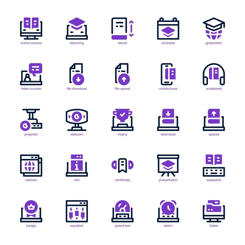 Online Courses icon pack for your website, mobile, presentation, and logo design. Online Courses icon mixed line and solid design. Vector graphics illustration and editable stroke.