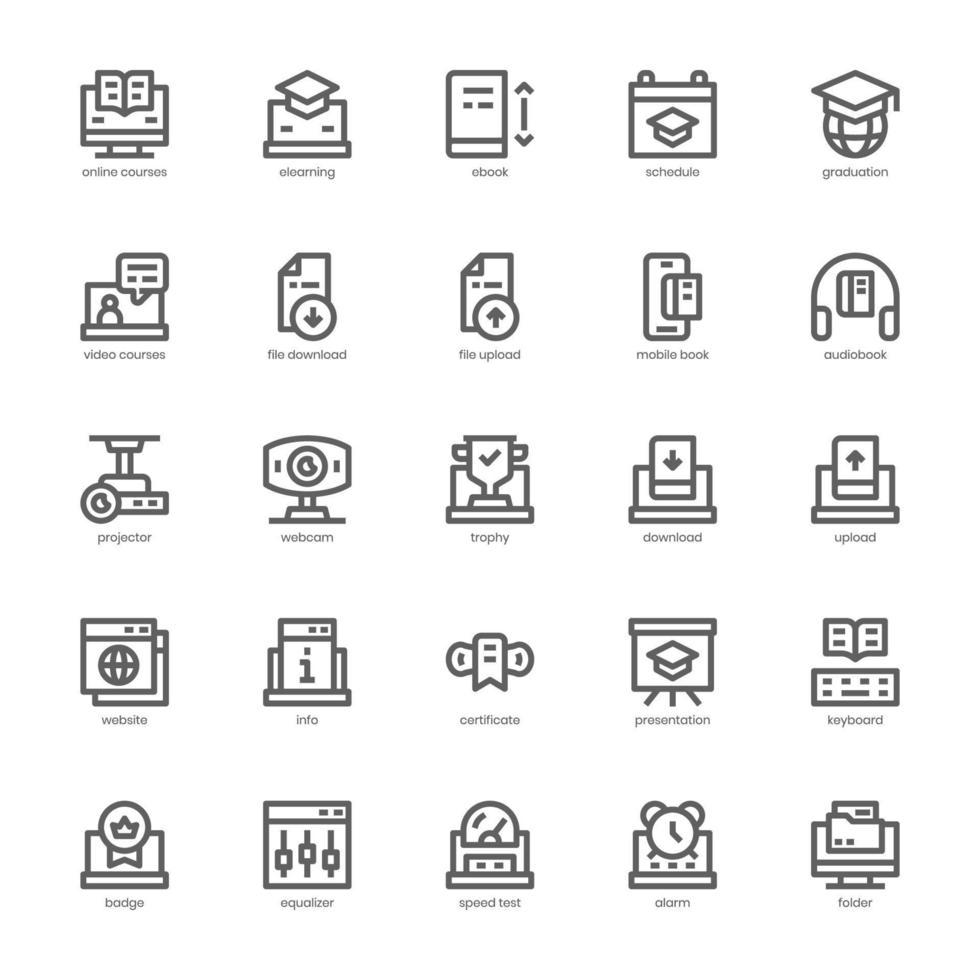 Online Courses icon pack for your website, mobile, presentation, and logo design. Online Courses icon outline design. Vector graphics illustration and editable stroke.