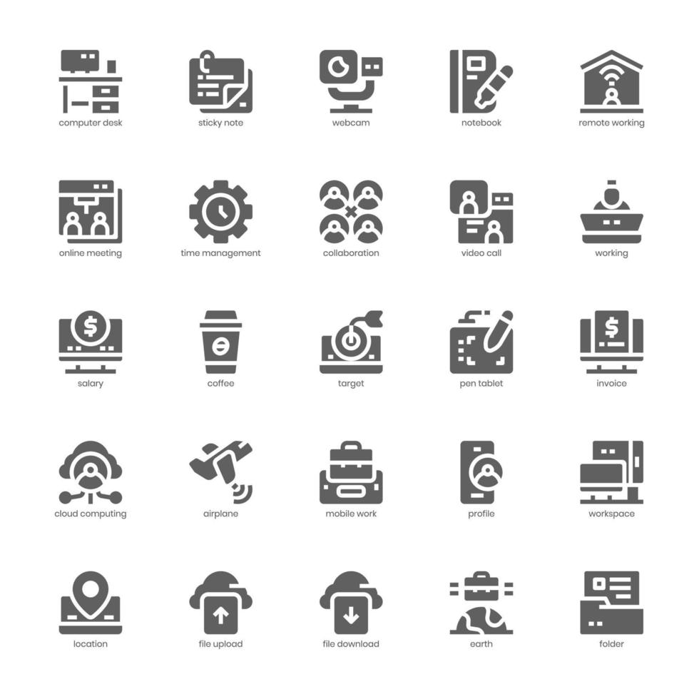 Remote Working icon pack for your website, mobile, presentation, and logo design. Remote Working icon glyph design. Vector graphics illustration and editable stroke.