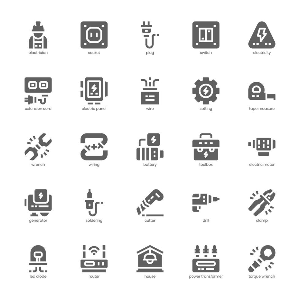 paquete de iconos de electricista para su sitio web, móvil, presentación y diseño de logotipo. diseño de glifo de icono de electricista. ilustración de gráficos vectoriales y trazo editable. vector