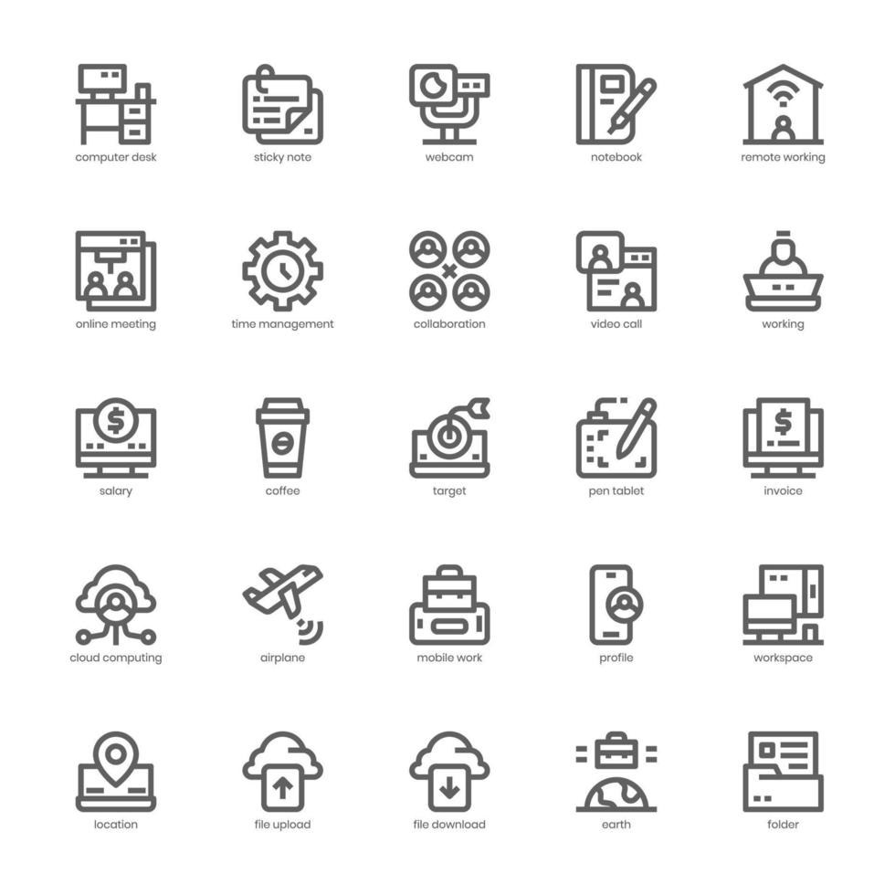 Remote Working icon pack for your website, mobile, presentation, and logo design. Remote Working icon outline design. Vector graphics illustration and editable stroke.