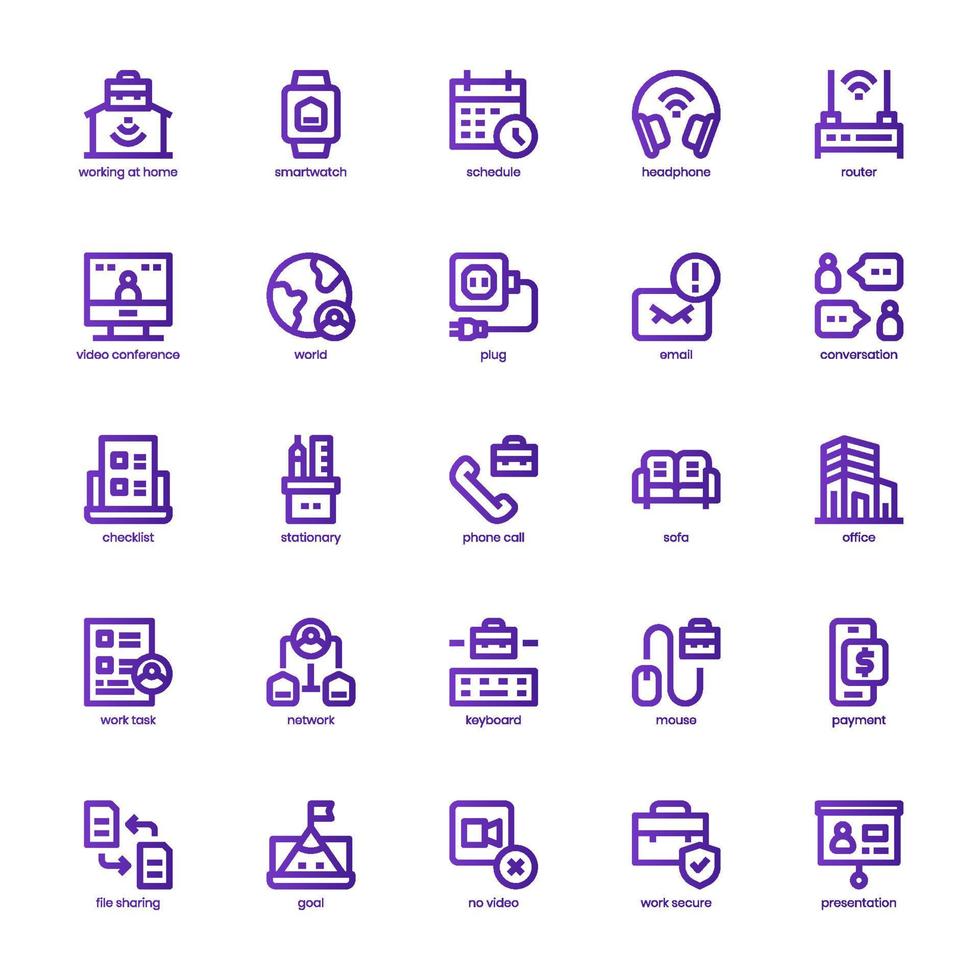 Remote Working icon pack for your website, mobile, presentation, and logo design. Remote Working icon basic line gradient design. Vector graphics illustration and editable stroke.