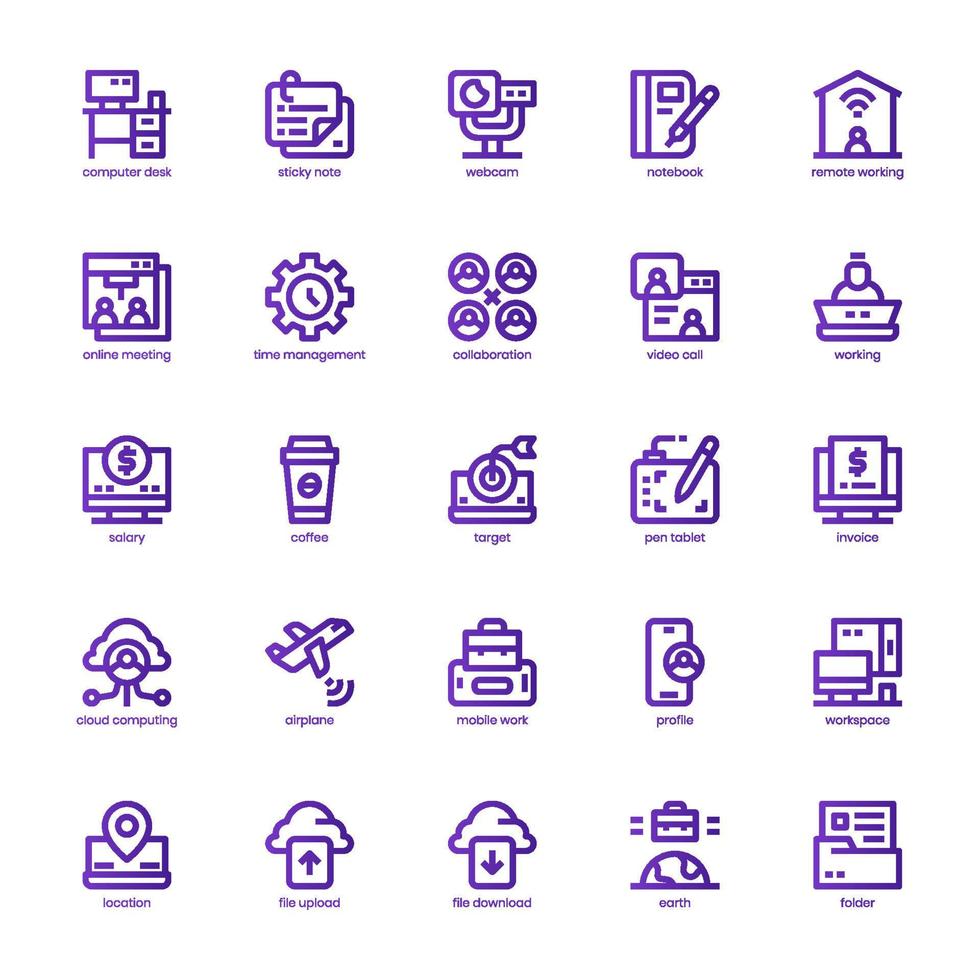 Remote Working icon pack for your website, mobile, presentation, and logo design. Remote Working icon basic line gradient design. Vector graphics illustration and editable stroke.