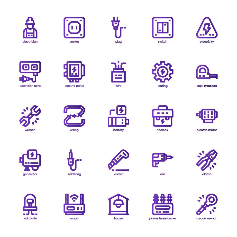 paquete de iconos de electricista para su sitio web, móvil, presentación y diseño de logotipo. icono de electricista diseño de gradiente de línea básica. ilustración de gráficos vectoriales y trazo editable. vector