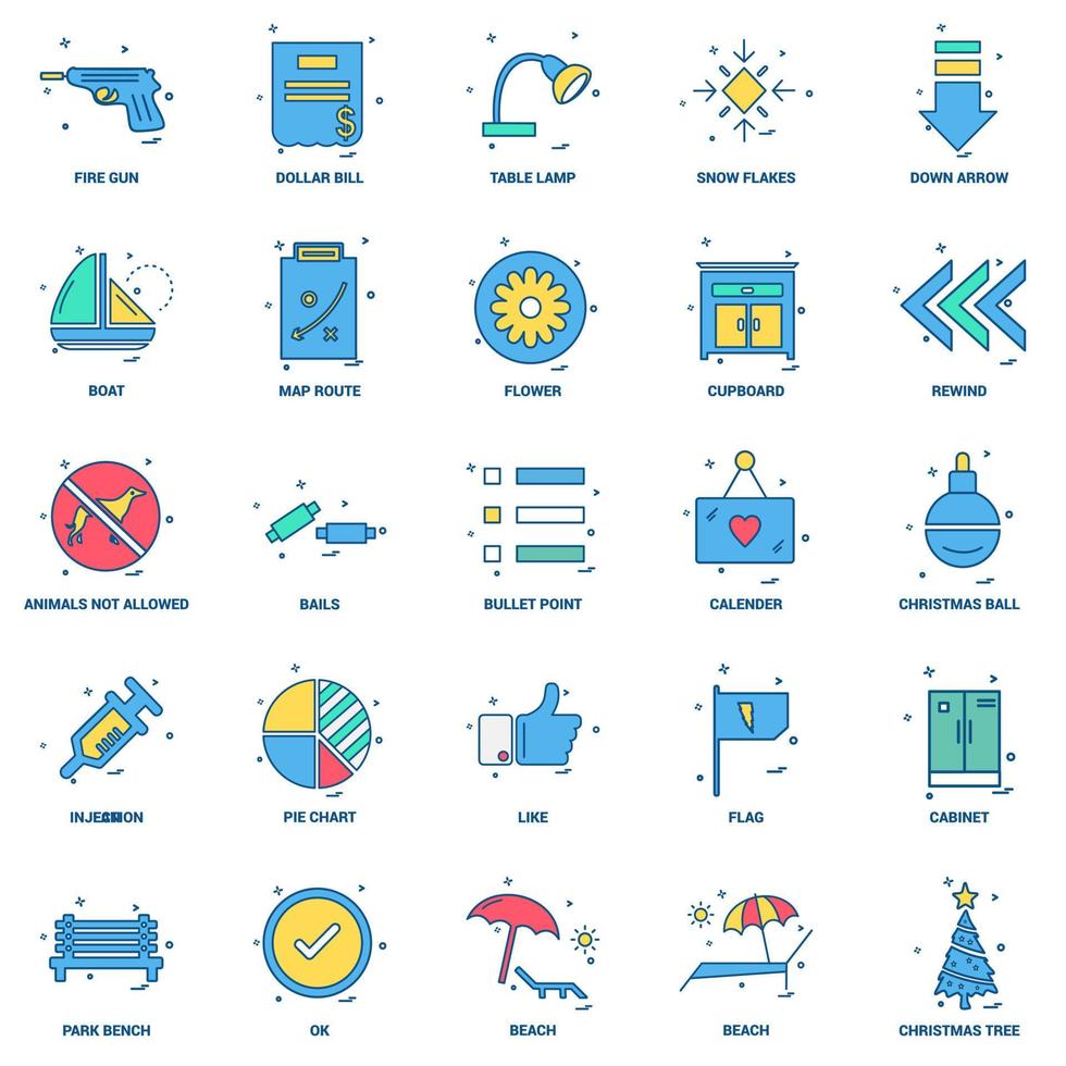 25 Business Concept Mix Flat Color Icon set vector