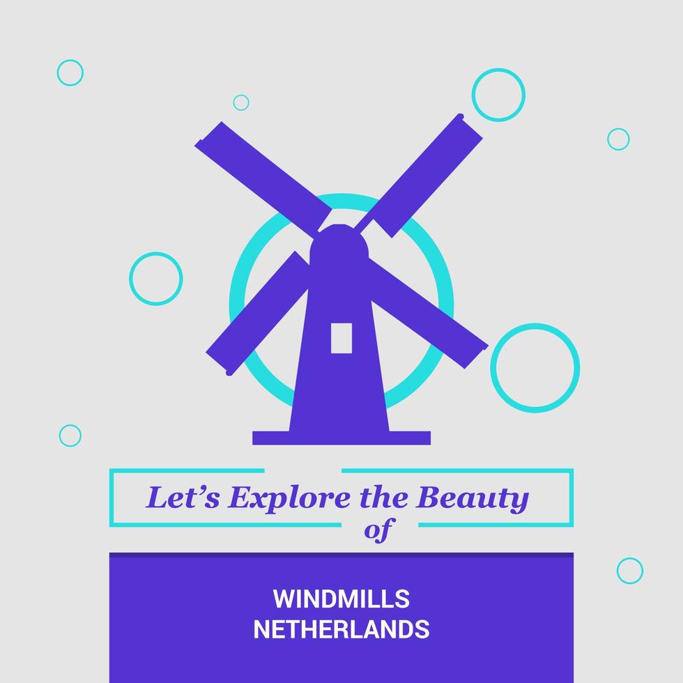 Lets Explore the beauty of Windmills Netherlands National Landmarks vector
