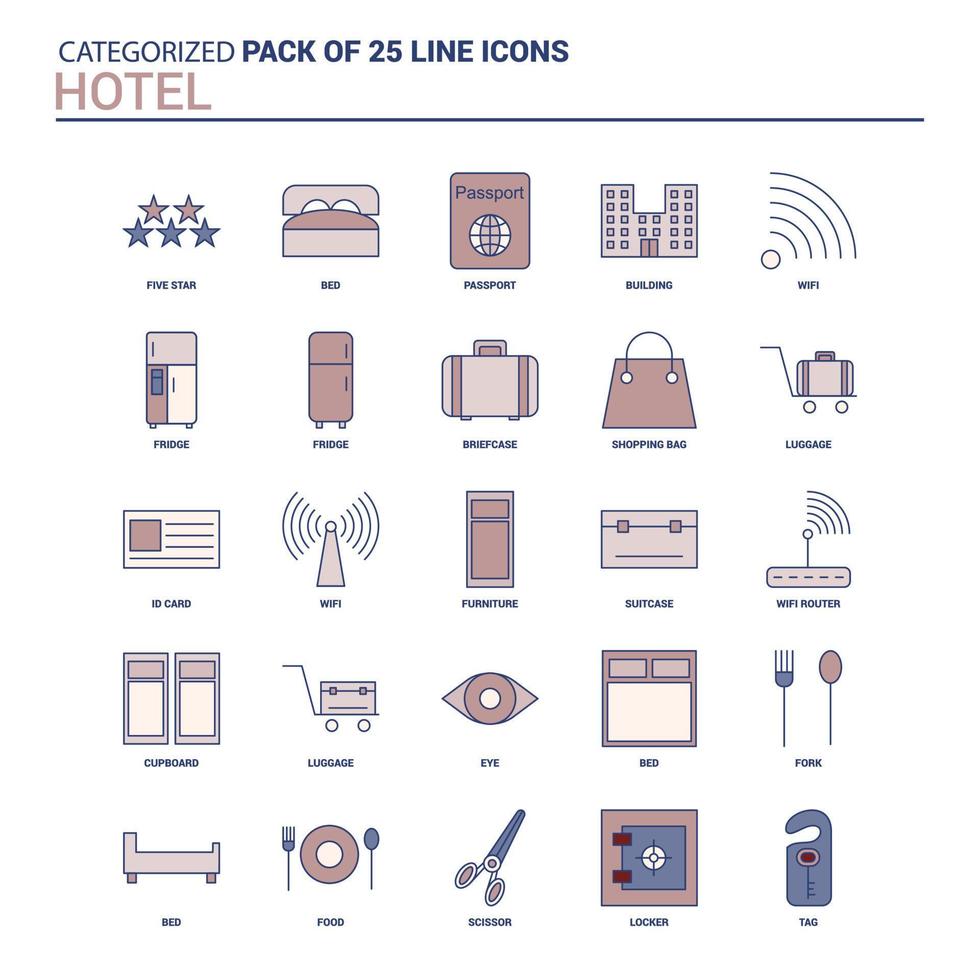 Vintage Hotel Icon set 25 Flat Line icon set vector