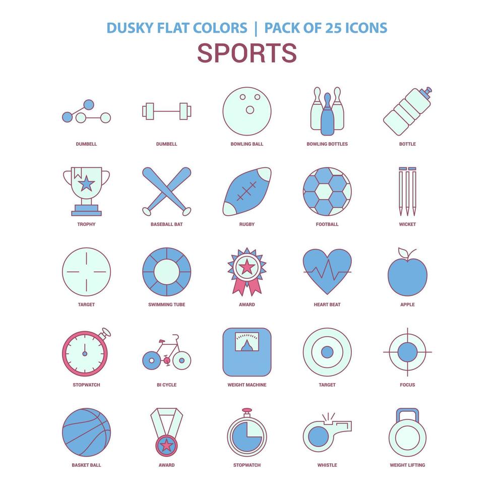 Sports icon Dusky Flat color Vintage 25 Icon Pack vector