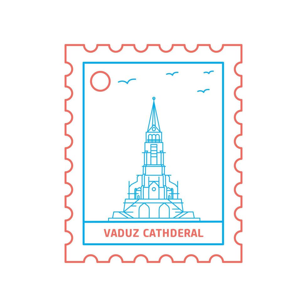 vaduz cathderal sello postal estilo de línea azul y rojo ilustración vectorial vector
