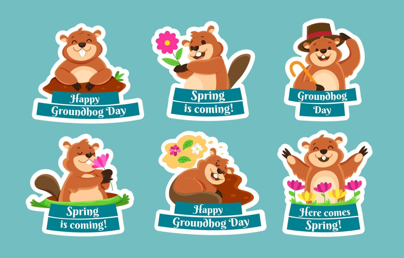 Cute Groundhog Welcoming Spring Sticker vector