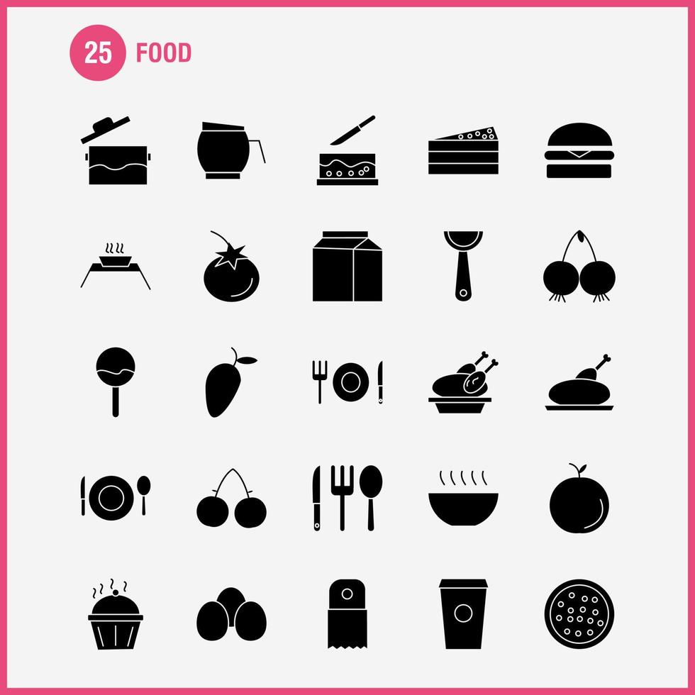 Food Solid Glyph Icons Set For Infographics Mobile UXUI Kit And Print Design Include Spice Chili Hot Pepper Cake Sweet Food Meal Collection Modern Infographic Logo and Pictogram Vector