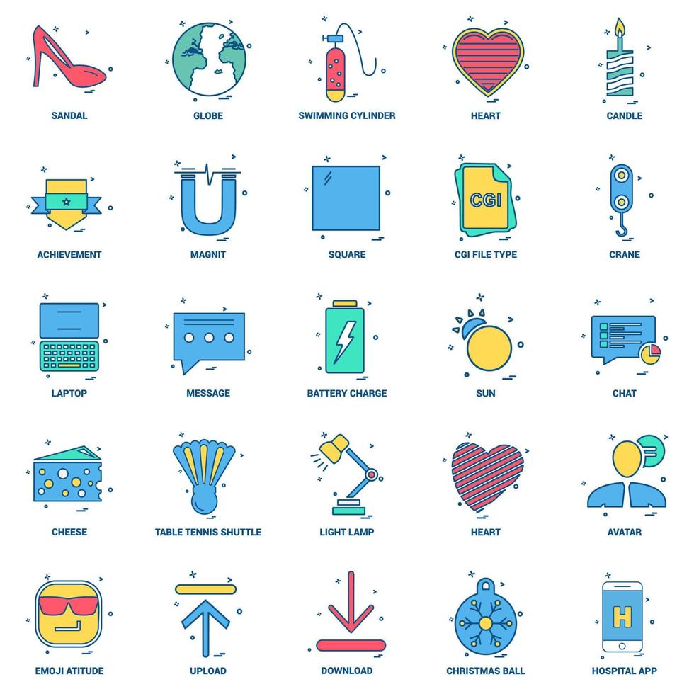 25 conjunto de iconos de color plano de mezcla de concepto de negocio vector