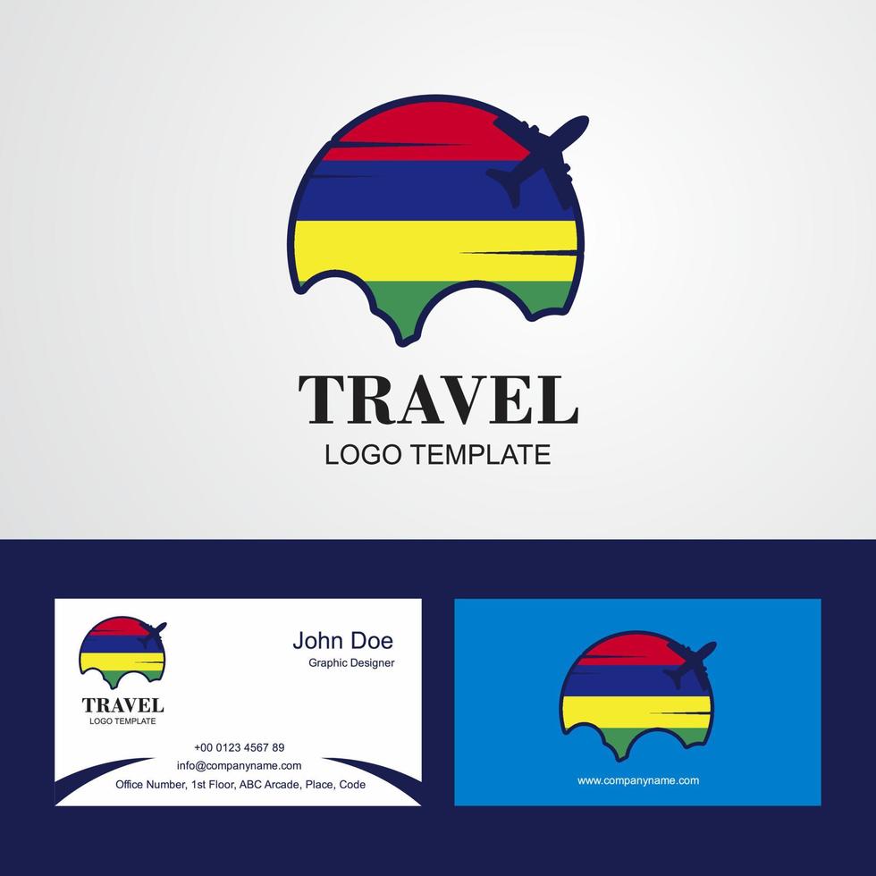 logotipo de la bandera de mauricio de viaje y diseño de tarjeta de visita vector