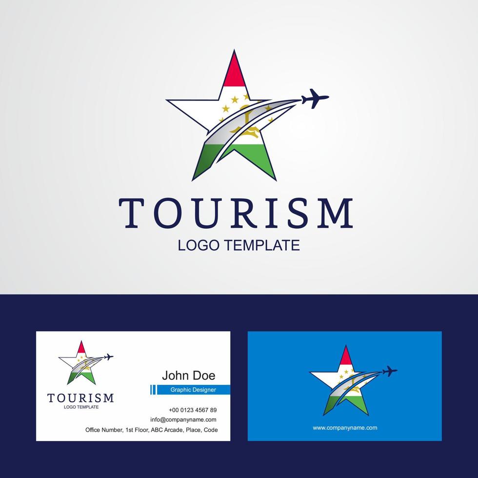 logotipo de estrella creativa de bandera de tayikistán de viaje y diseño de tarjeta de visita vector