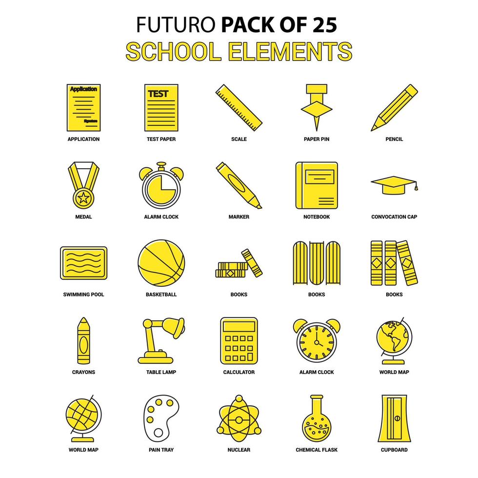 School Elements Icon Set Yellow Futuro Latest Design icon Pack vector