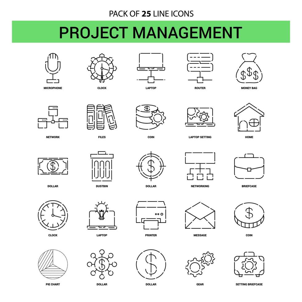 Project Management Line Icon Set 25 Dashed Outline Style vector