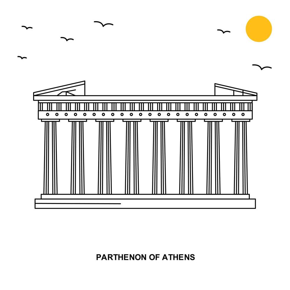 partenón de atenas monumento viajes mundiales fondo de ilustración natural en estilo de línea vector