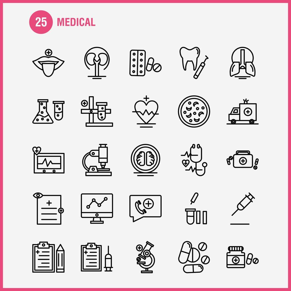 Medical Line Icons Set For Infographics Mobile UXUI Kit And Print Design Include File Document Letter Health Test Tube Medical Science Collection Modern Infographic Logo and Pictogram V vector