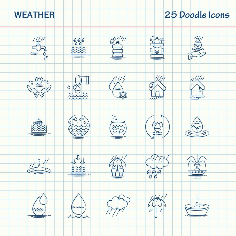 Weather 25 Doodle Icons Hand Drawn Business Icon set vector