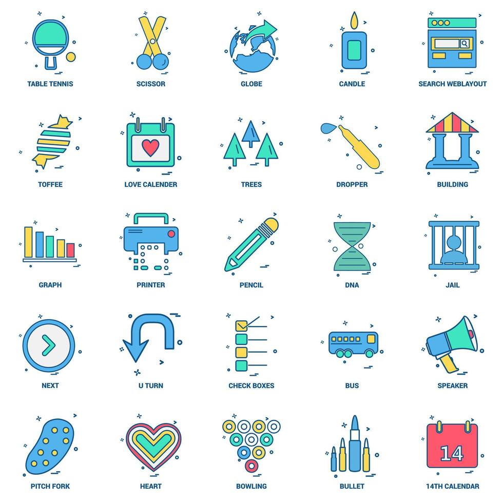 25 Business Concept Mix Flat Color Icon set vector