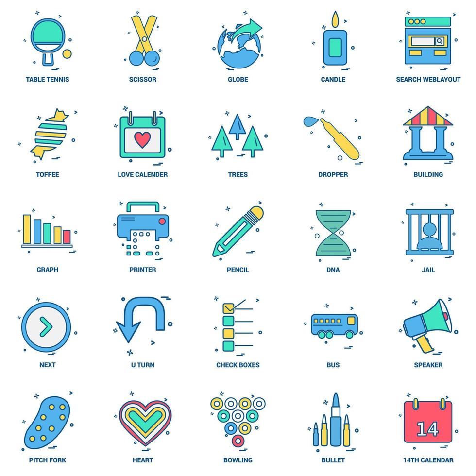 25 conjunto de iconos de color plano de mezcla de concepto de negocio vector