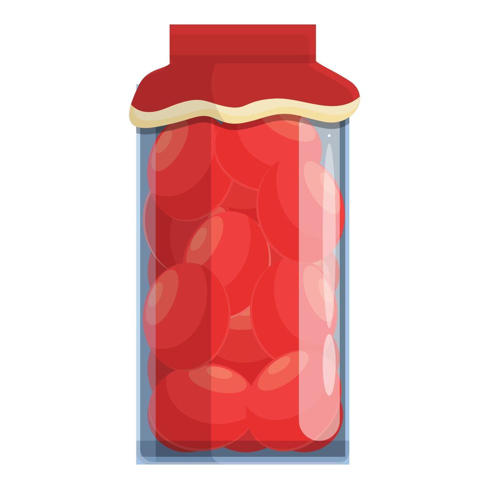 Tomatoes glass jar icon, cartoon style vector