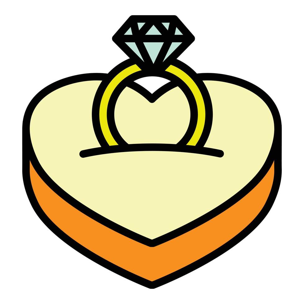 Diamond ring on heart icon outline vector. Gold bride vector