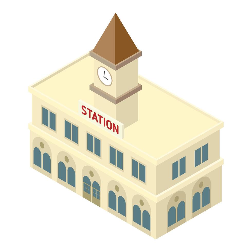Railway station building icon, isometric style vector